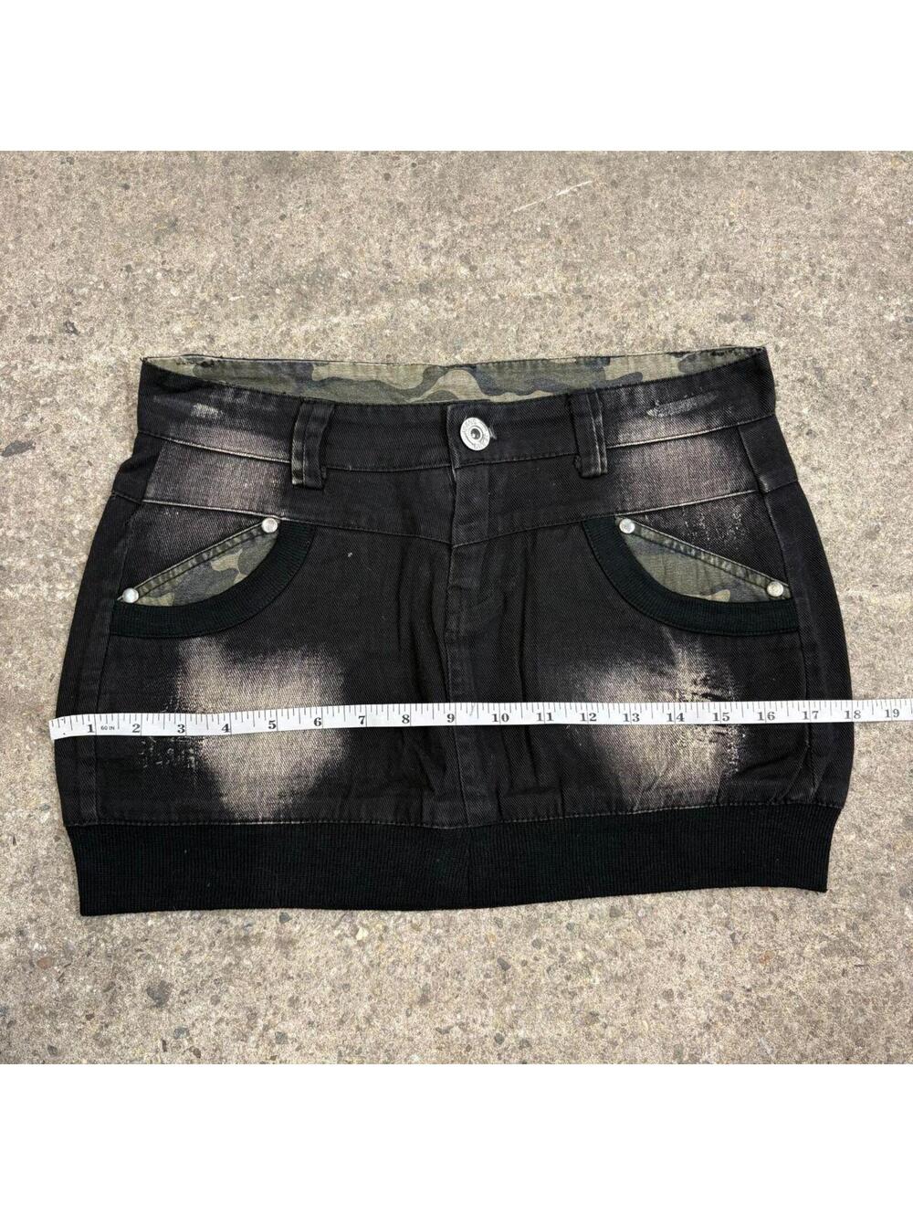 Vintage Y2K Denim Micro Mini Skirt Low Rise Camo Panel - Picture 3 of 4